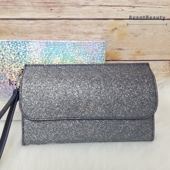 kate spade lola wristlet wallet glitter dusk navy - Picture 1 of 13